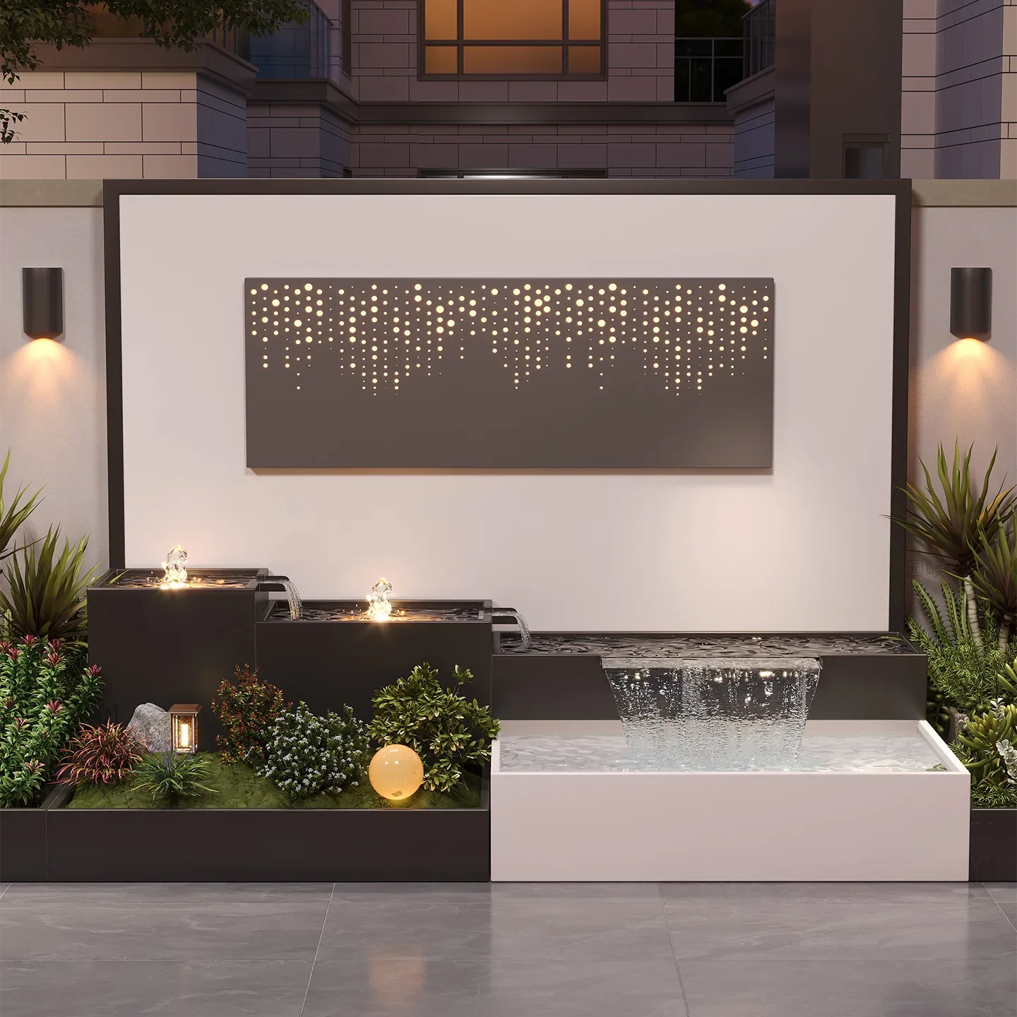 Courtyard stainless steel water wall garden villa landscape fish pond landscaping combination curtain wall screen partition