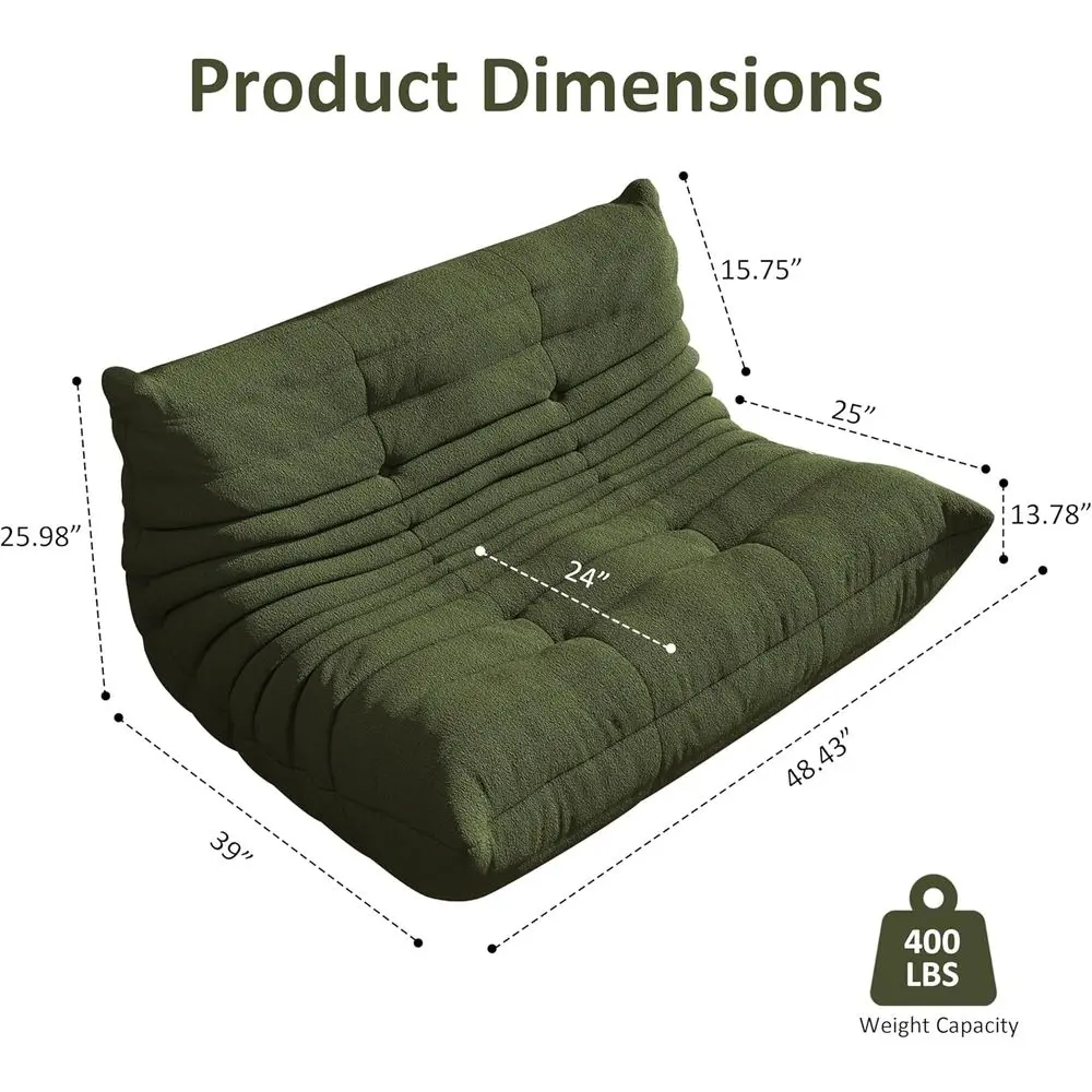 Bean Bag Chair, Oversized Loveseat Fireside Chair for Adults, 2 Seater with Memory Foam Filled, Lazy Sofa Lounge Floor Sofa for