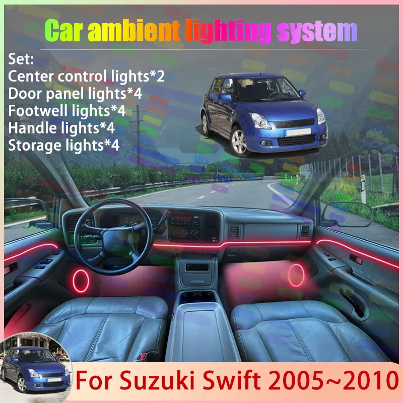 

For Suzuki Swift 2005~2010 RS MK1 2006 2007 2008 2/18 in 1 Car Atmosphere Light Lamp RGB Shade Ensemble Streamer Atmosphere Set