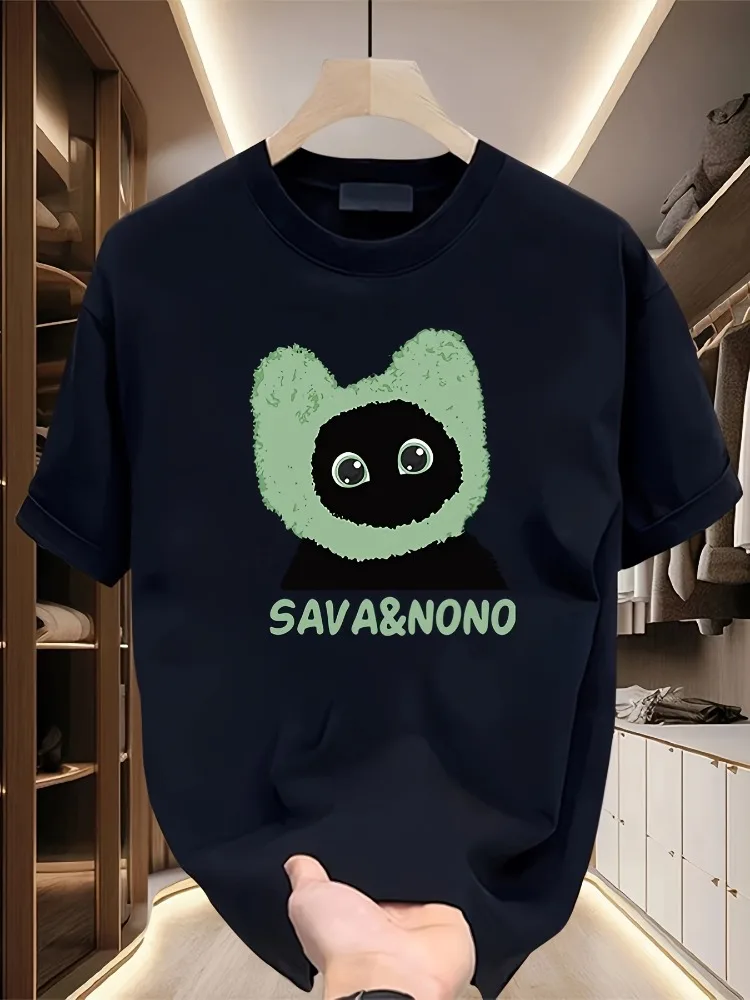 

Женский повседневный топ с круглым вырезом и короткими рукавами с милым зеленым котом и принтом SAVANO, повседневная одежда и праздничный подарок, модная одежда