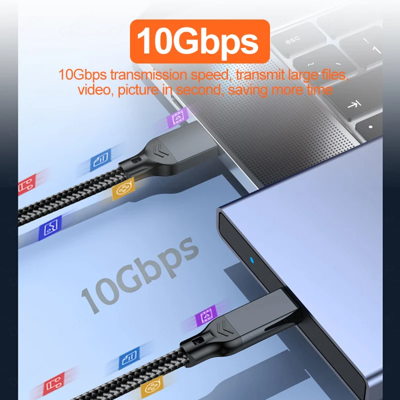 10Gbps USB3.2 Gen2 Cable USB Type C Data Cord for External Hard Drive Disk 60W Fast Charging Cable for Laptop Moblie Phone 3.2