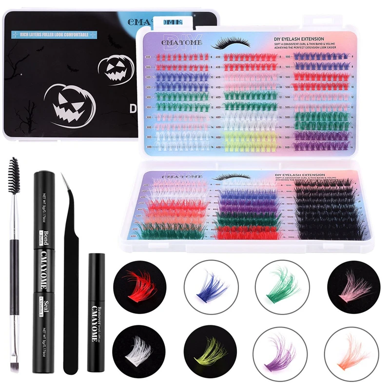 Halloween D-Shaped Single-Cluster Eyelashes 8-16mm Colorful DIY Segmented Thick Material for 570 Clusters Makeup Accessories