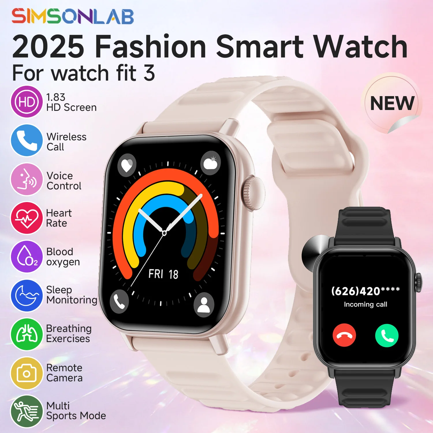 موضة جديدة Smartwatch التحكم الصوتي بلوتوث دعوة الدم الأكسجين رصد معدل ضربات القلب وضع متعدد الرياضة النساء هدية لهواوي