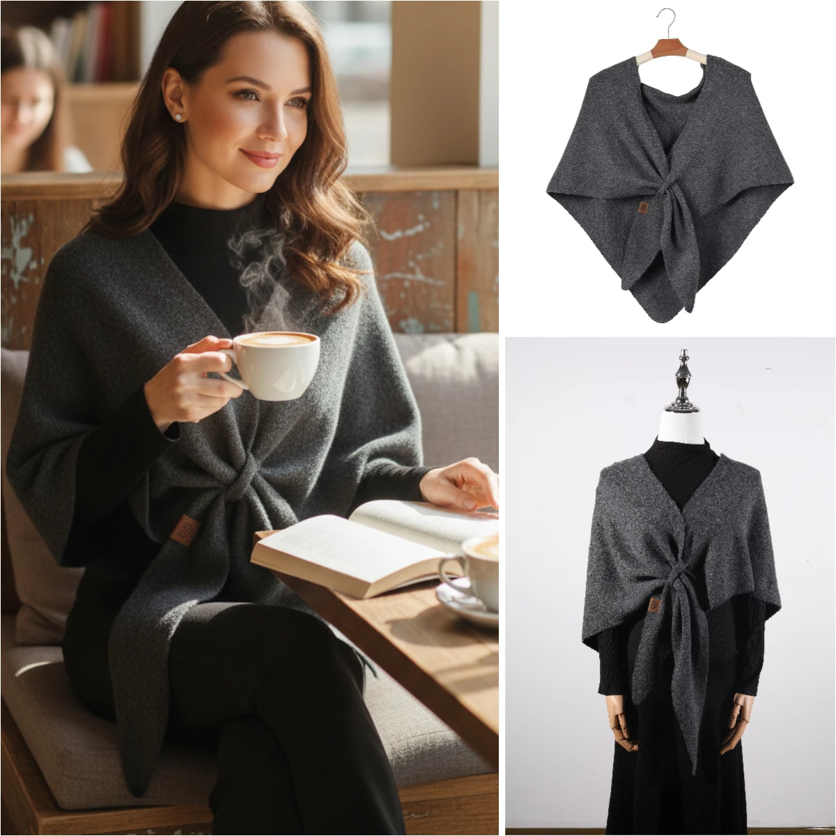 Shawl Wrap Winter - Selendang Segitiga Rajut Warna Polos Sederhana,