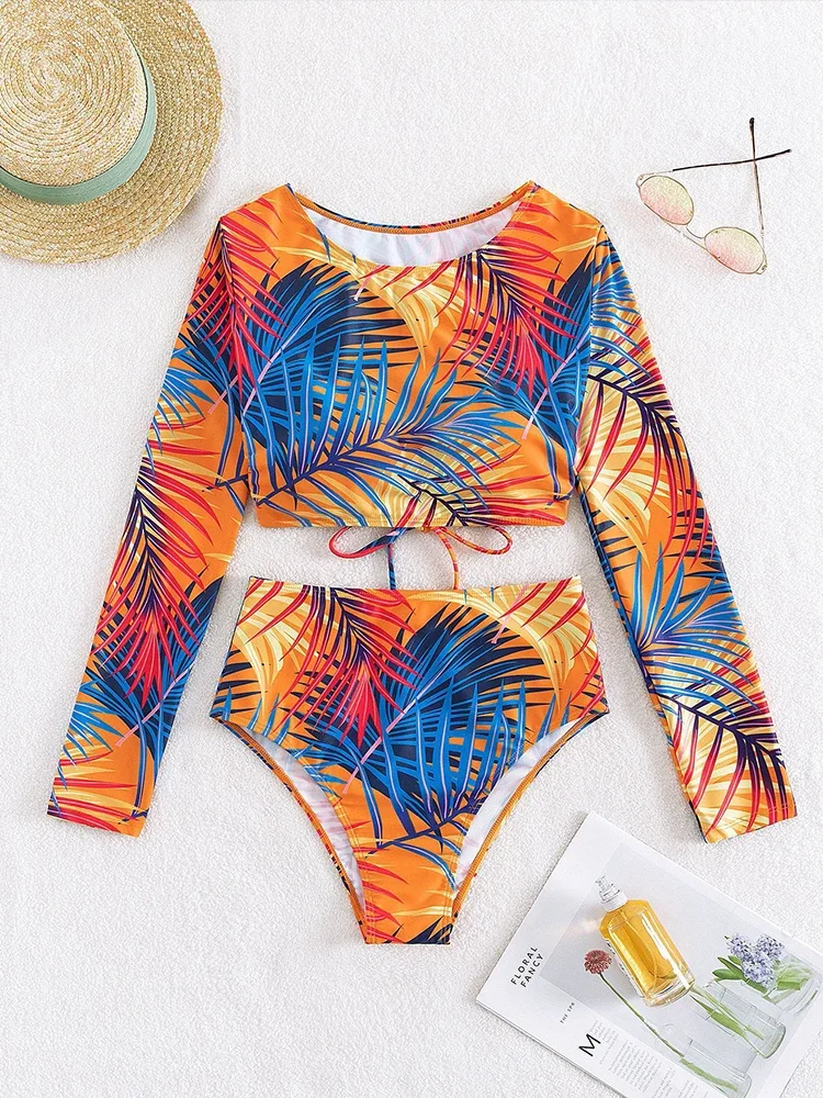 2025New conjunto de Bikinis de verano, Bikinis divididos con estampado Irregular Sexy, conjunto de 2 piezas, trajes de baño para mujer, Bikinis de cintura alta con espalda descubierta para playa