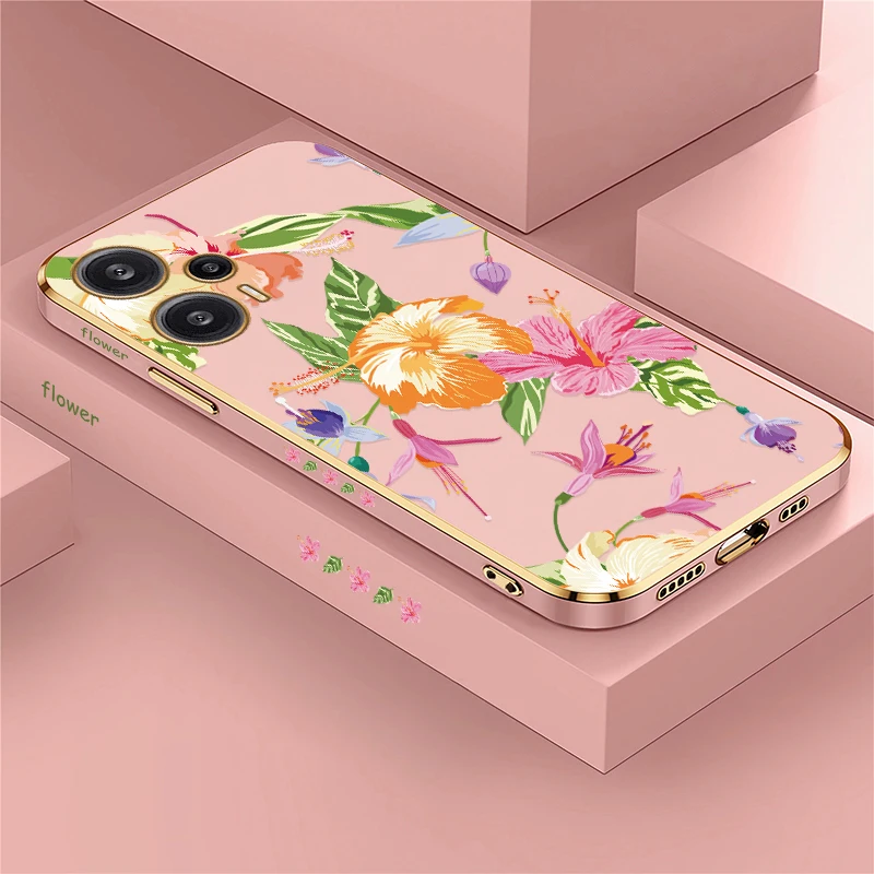 Чехол для телефона Xiaomi Poco F6 Pro, силиконовый чехол с покрытием для Poco F5 F3 C40 C31, противоударный мягкий чехол из ТПУ с цветочным узором