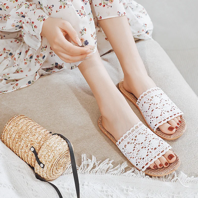 Rattan Weaving Hemp Slippers Spring And Summer New Flax Slippers Women's Home Fashion Indoor Antiskid Couples Wooden Floor