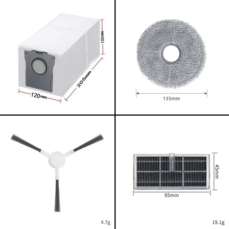 ชุดอุปกรณ์เสริมสำหรับเครื่องดูดฝุ่น X30หุ่นยนต์พิเศษ, แพ็คแปรงหลัก, ตัวกรอง, ไม้ถูพื้น, แปรงด้านข้าง, ถุงเก็บฝุ่น