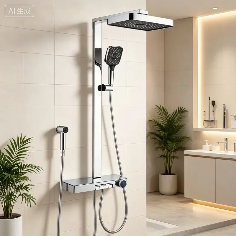 Internet Celebrous Large Storage Square Shower Faucet Rain Polished Brass Modern Design Wall Mount Hotel Bathroom Digital