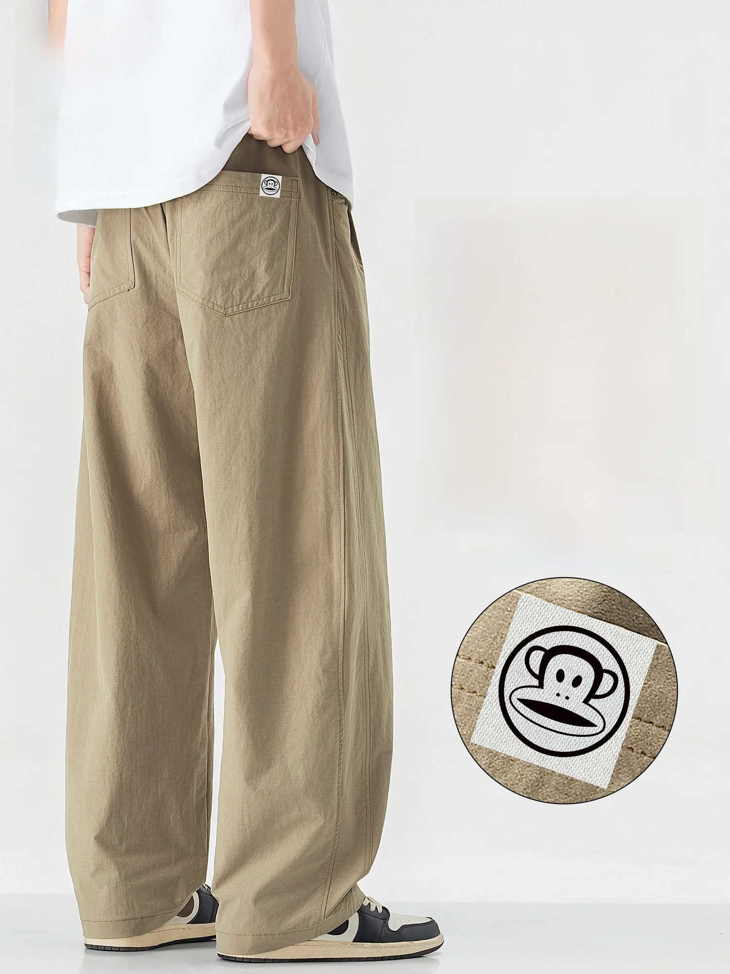 

PaulFrank Men's Casual Pants Draped Loose Lightweight Breathable Straight Leg Spring Summer American Sle Elastic Waist