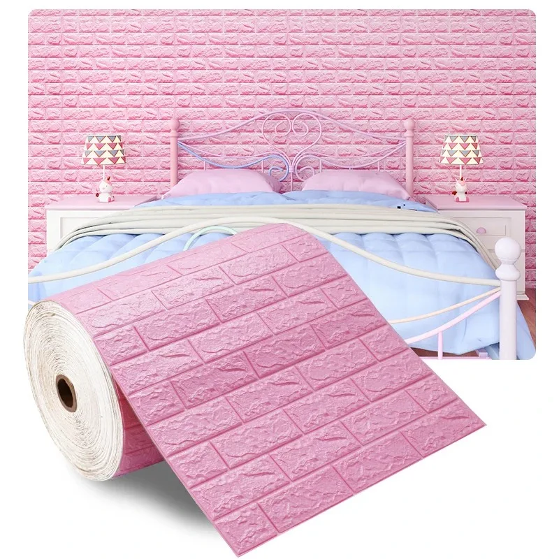 1/3/5m Pink Room Decor Roll of Continuous Brick Waterproof and Moisture-proof Self-adhesive 3D Wall Sticker TV Wall Decorative