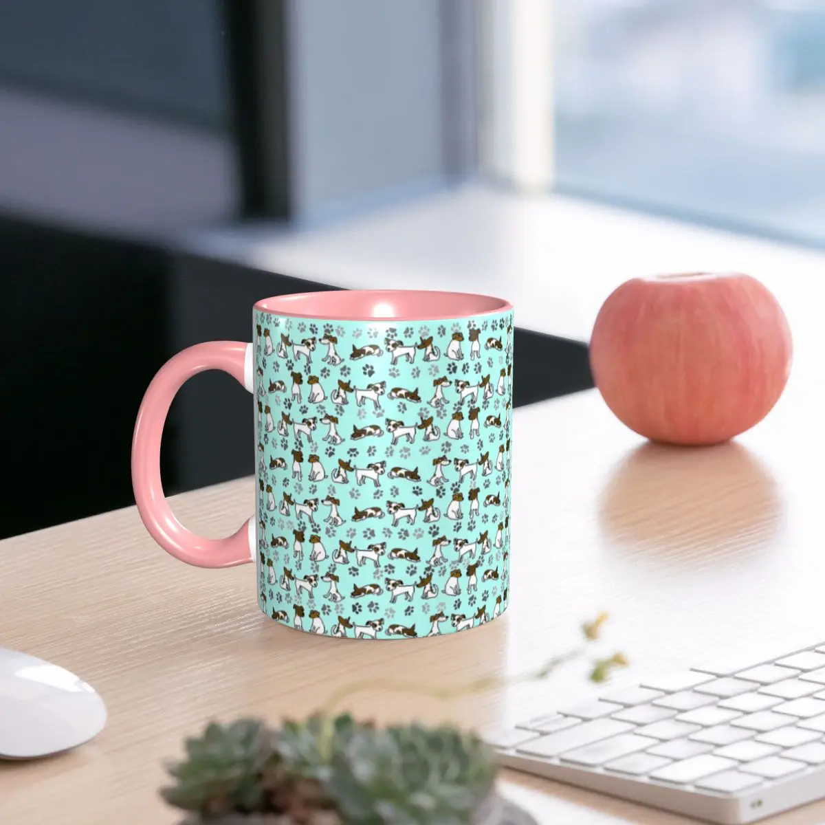 Jack Russell Terrier Cartoon With Light Blue Background Mug Funny Ceramic Coffee Cups Tea Mugs Milk Cup Drinkware Gifts