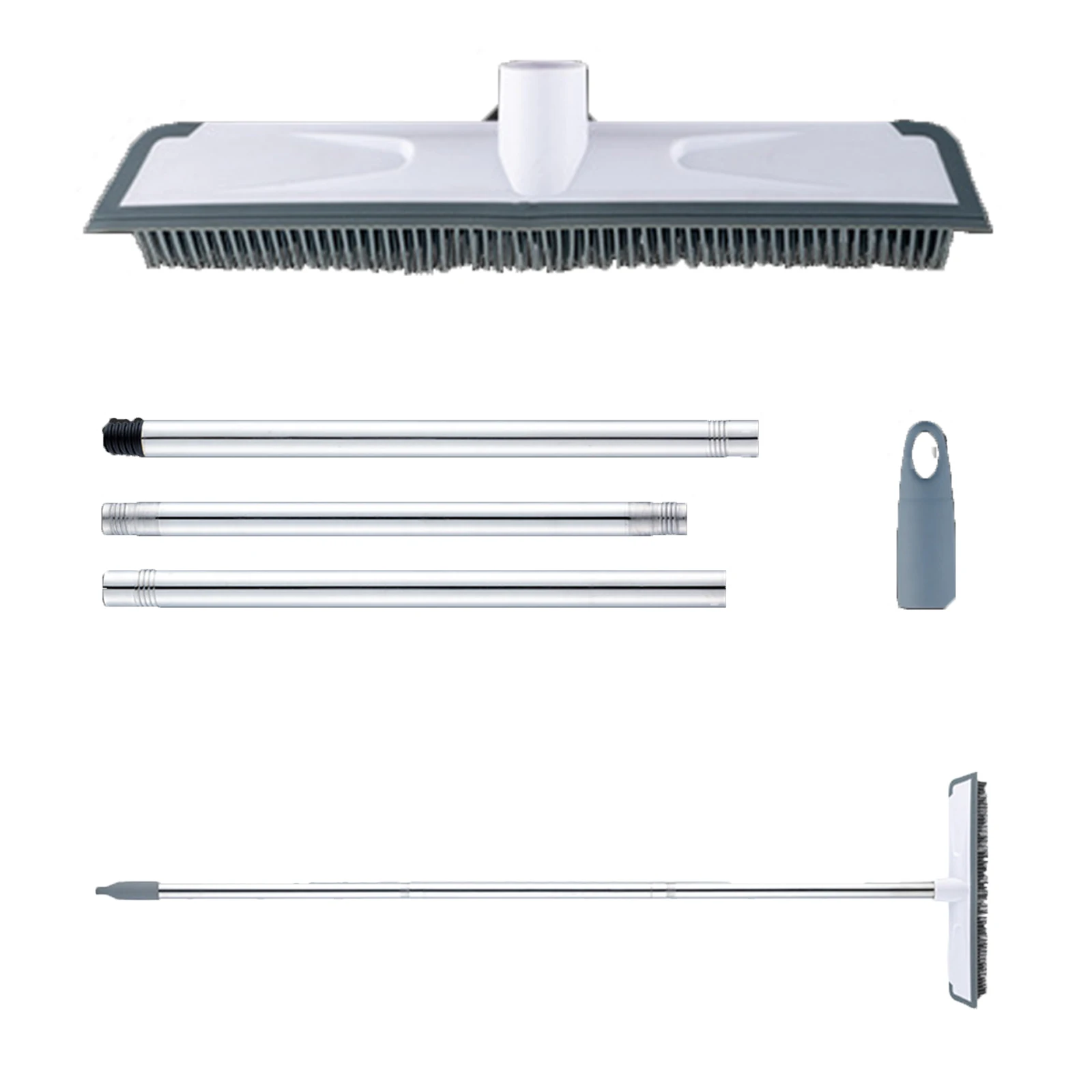 

Резиновая метла для удаления шерсти животных с ручкой из нержавеющей стали 120 см, резиновая насадка шириной 31 см с ракелем