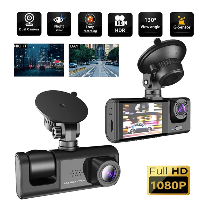 3 Channel Car DVR Camera , 1080P Dash Camera 3 Way Car Camera with IR Night Vision, Loop Recording, Parking Monitor