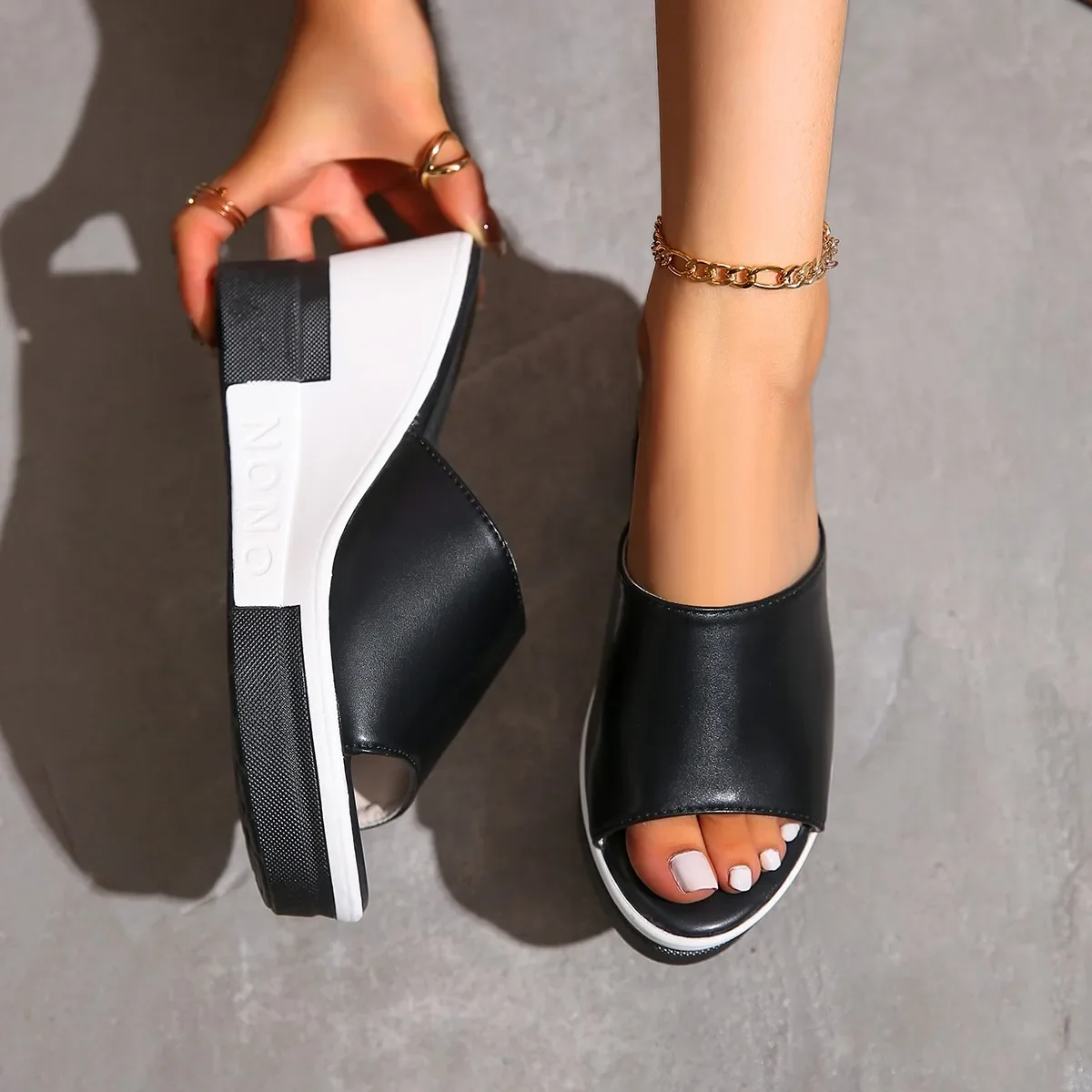 Women ShoesSummer New Sandals Womens Thick-soled Muffin High-heeled Solid Color Slope-heeled Sandals Wholesale For Foreign Trade