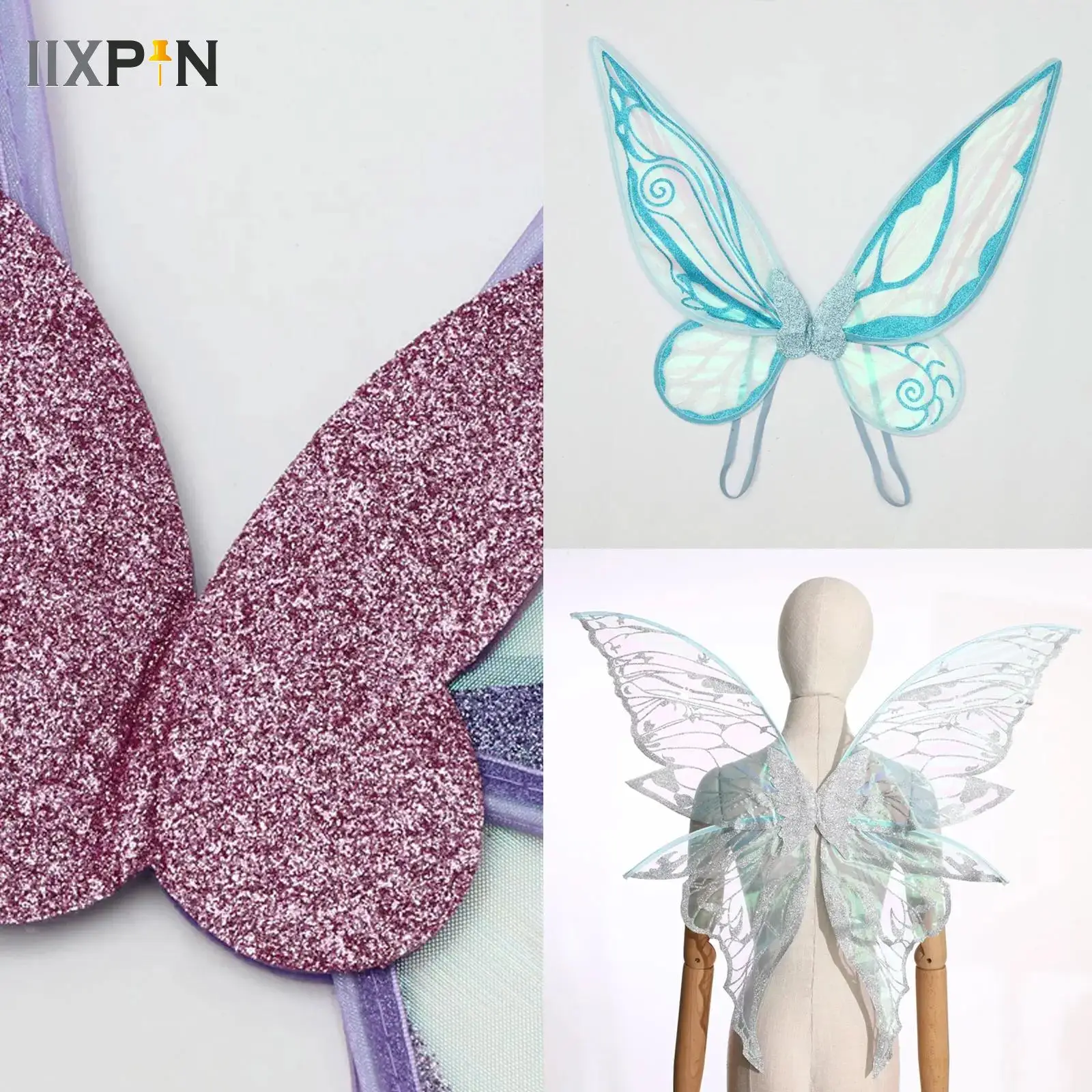 

1Pc Adults Kids Elastic Strap Glittery Butterfly Wings Halloween Costume Accessory Party Props Supply for Cosplay Masquerade