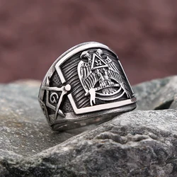 New Vintage 316L Stainless Steel Masonic Symbol Rings Punk Biker Double Eagles Animal Ring For Men Fashion Party Jewelry Gifts