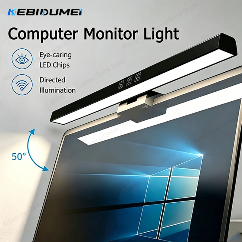 KEBIDUMEI Eye-Care Desk Lamp 33cm 50cm LED Computer PC Monitor Screen Light Bar Stepless Dimming USB Powered Hanging Table Lamps