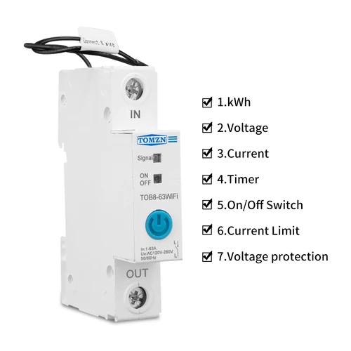 Imagen 2 del producto 63A ewelink WIFI interruptor inteligente medidor de energía Kwh medición monitoreo disyuntor temporizador relé para hogar inteligente TOMZN MCB