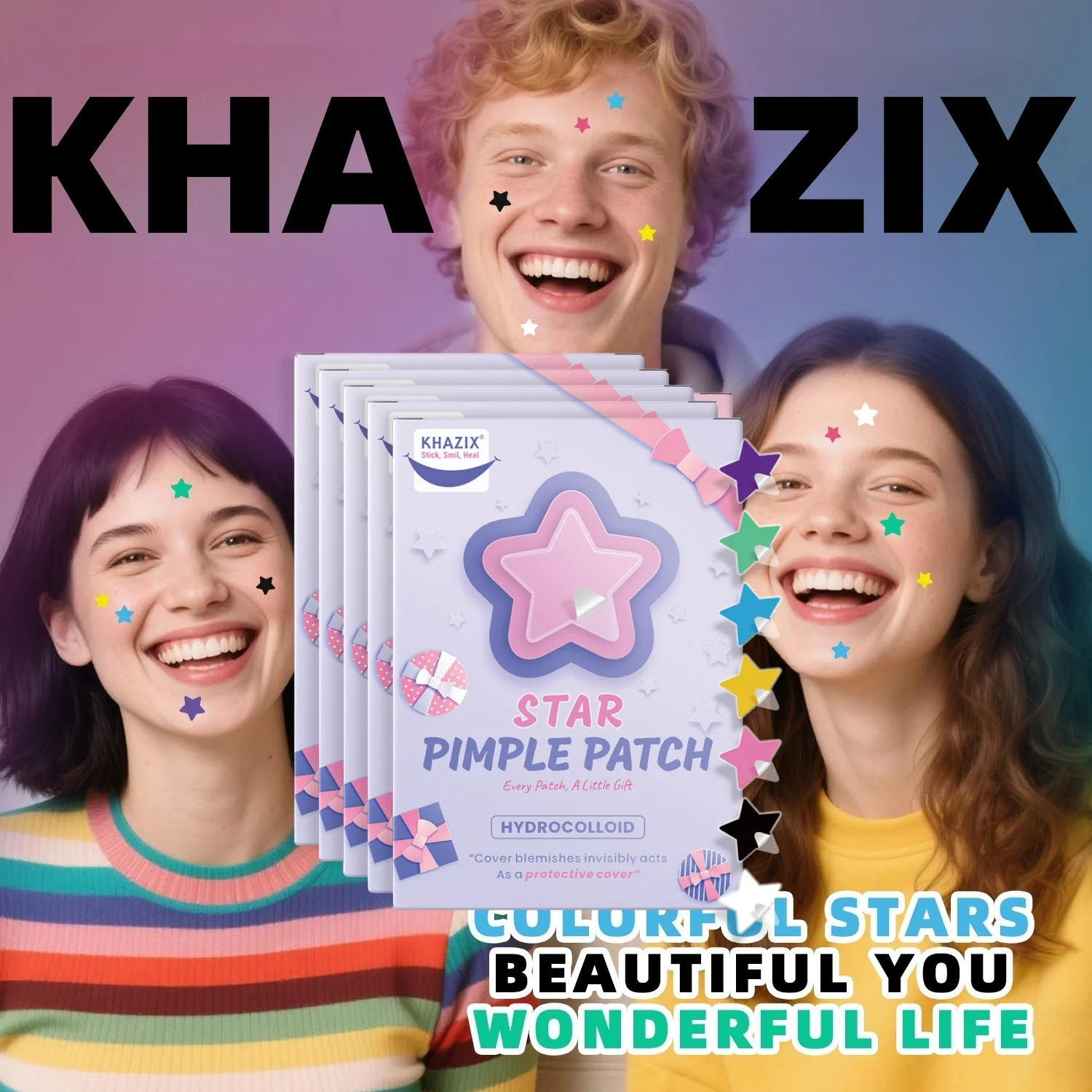 40 قطعة من رقع حب الشباب متعددة الألوان على شكل نجمة، رقع حب الشباب للوجه، رقع حب الشباب المخفية، ورقع البثور، رقيقة جدًا.