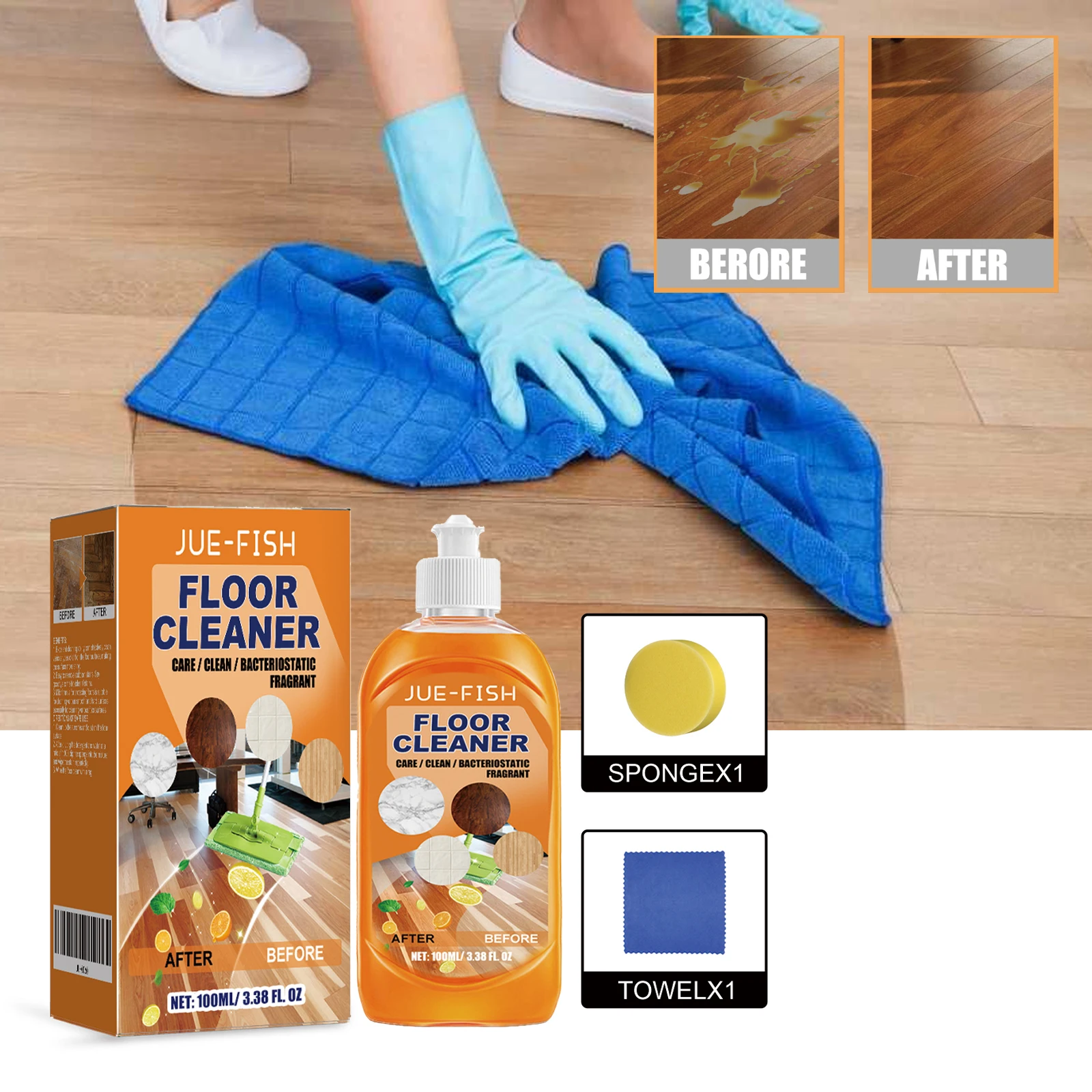 Jue Fish Floor Cleaner Set For Cleaning Descaling Cleaning Wooden Floors Polishing Brightening Ceramic Tile Cleaner Mild & Safe