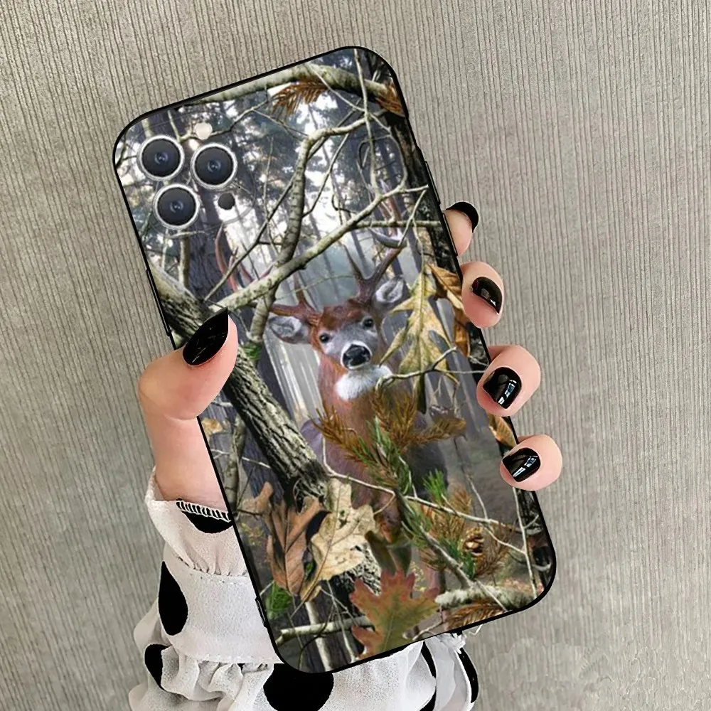 Deer Hunting Camo   Phone Case For iPhone 15,14,13,12,11,Plus,Pro Max,XS,X,XR,SE,Mini,8,7 Soft Silicone Black Cover