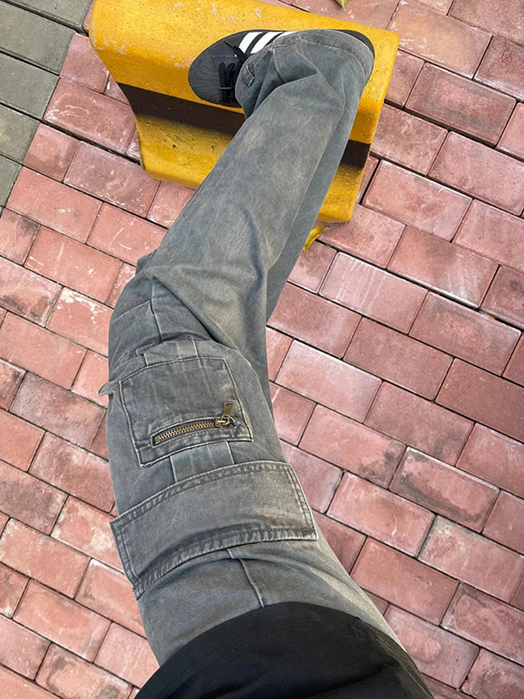 

Deep ey Waed Workwear Jeans Men's American Retro Straight Leg Cleanfit Haome Design Sensation Pants Youth Trend