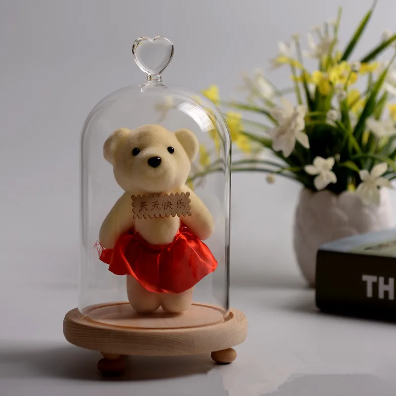 

2sets/pack 10*18cm Different Top Glass Dome Vase Home Decoration Log Base Transparent Cover Friend Gift Wedding Live Prop
