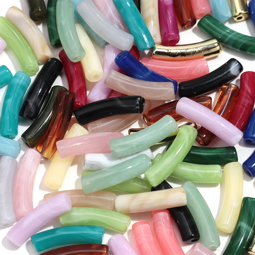 Image of 80 Stück Acryl 5x20mm Dünne Bambusrohr-Perlen Bunte Harz-Biegerohrperlen für DIY Ohrringe Halsketten Schmuckzubehör