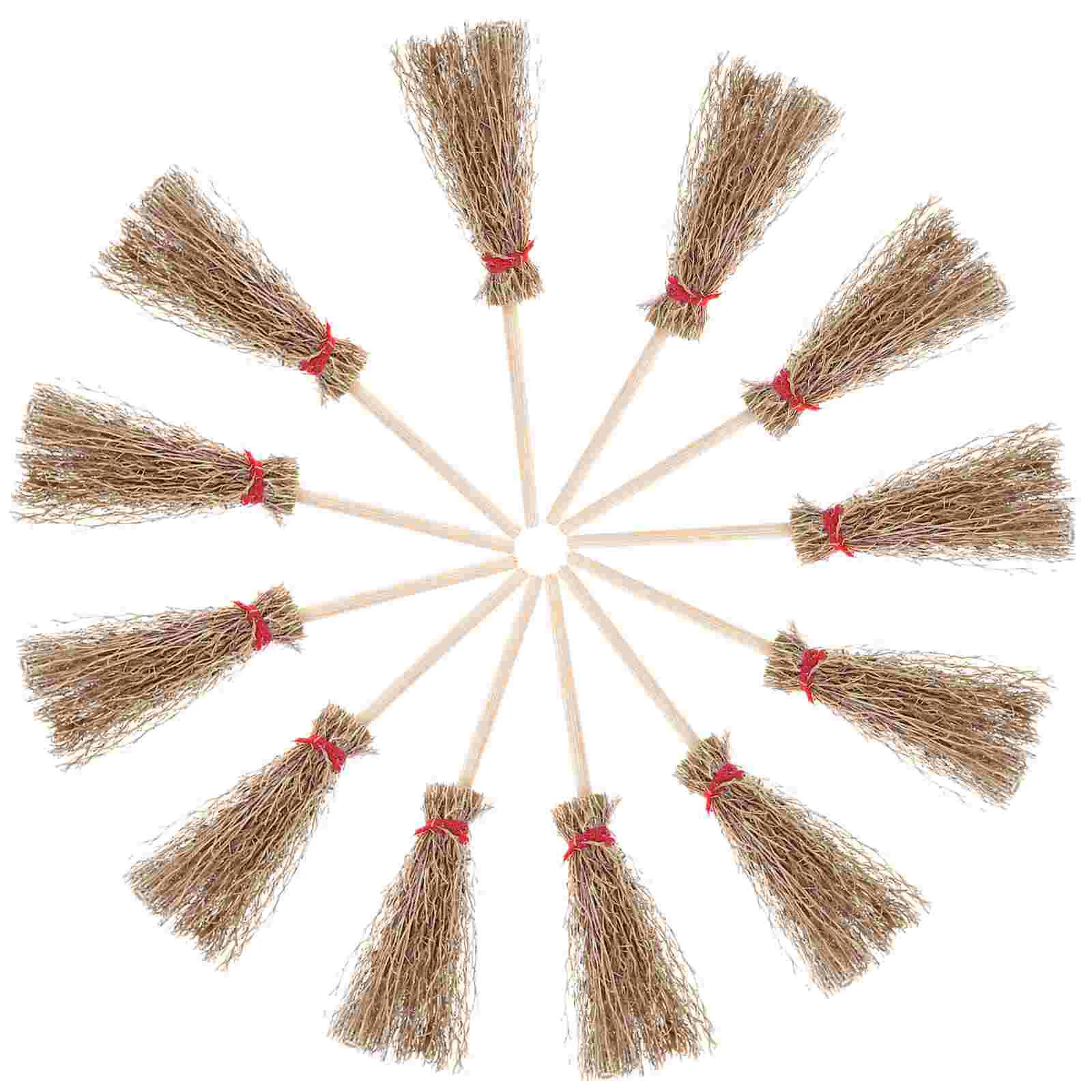 12 Pcs Mini Red Rope Broom 12pcs (large Broom) Miniature Hat Porches Wooden Trees Artificial Brooms Child