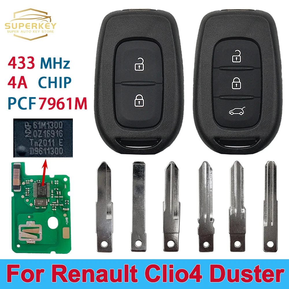 OEM PCF7961M 4A Chip For Renault Dacia Logan 2 Sandero Lodgy Dokker Trafic Clio4 Duster Kiwid 2/3 Buttons 433MHZ Remote Car Key