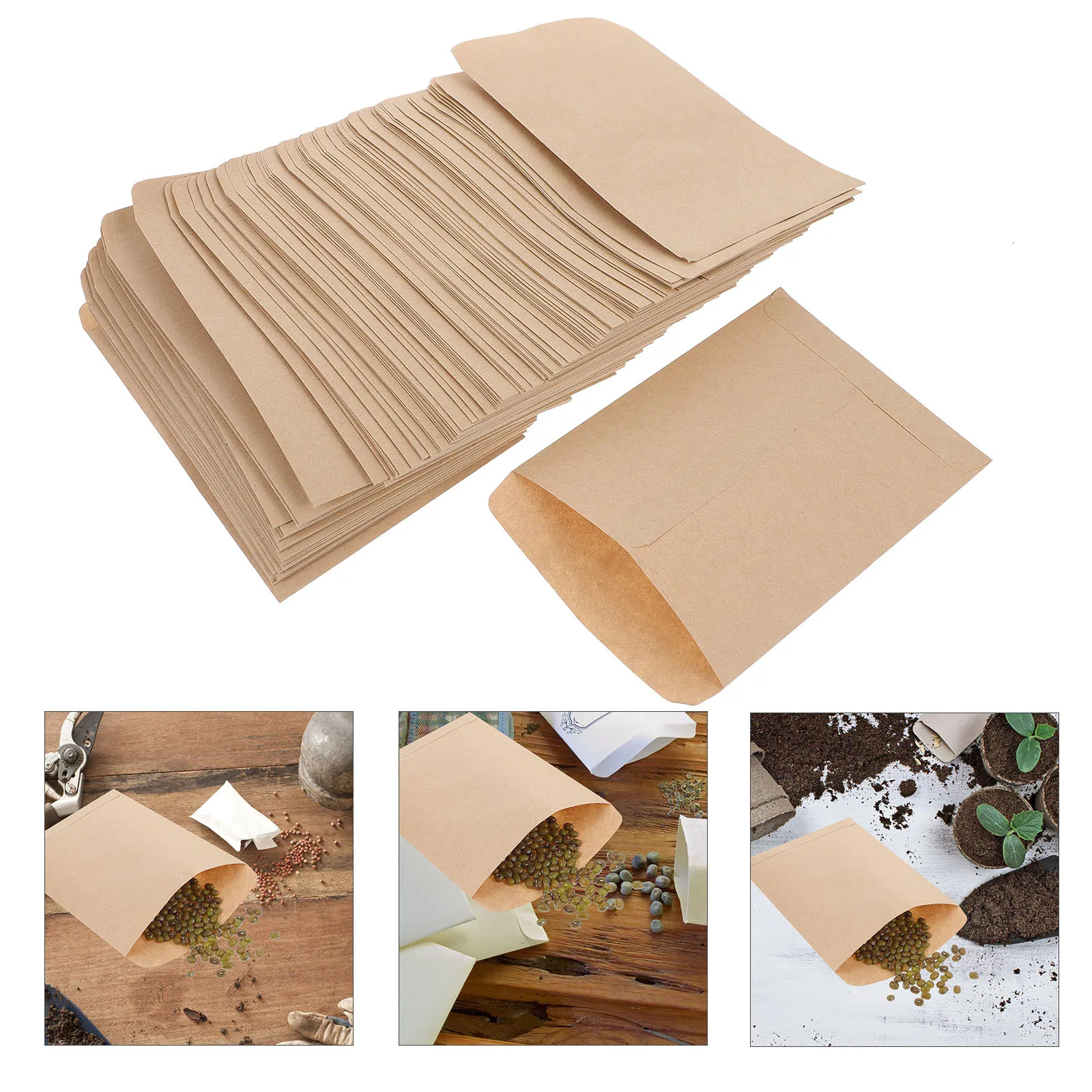 

100Pcs Kraft Paper Seed Envelopes Smooth Safe Portable for Storing Corn Wheat Rice Jewelry Coins Buttons Kraft Envelopes