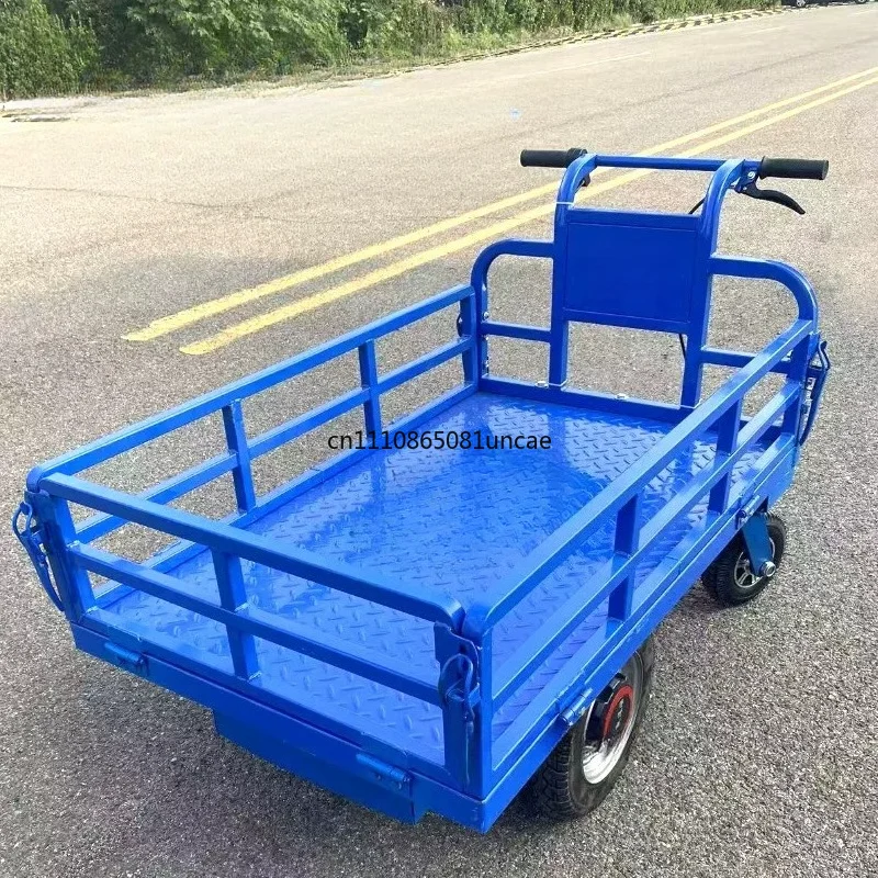 Foldable Electric Four-wheel Flat Cart Heavy Duty Load Transport Trolley Portable Warehouse Construction Site Handling Vehicle