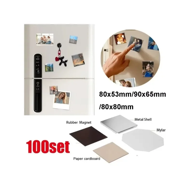 100sets DIY Fridge Magnet Making Supplies 50-80mm Size Rectangular Blank Magnet Materials Photo Refrigerator Sticker Making