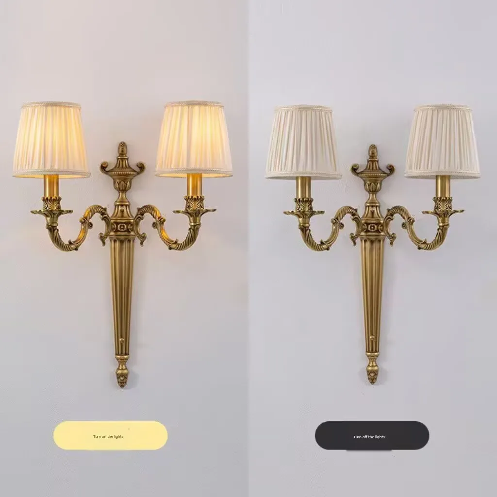 Double head full copper wall lamp, background wall lamp for villa living room, long wall lamp for staircase corridor