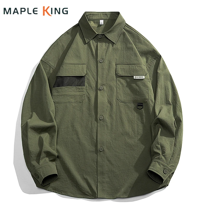 

Vintage Double Pockets Designer Mens Cargo Shirt 2024 Outdoor Camping Fishing High Quality Men Clothing Loose Military Overshirt