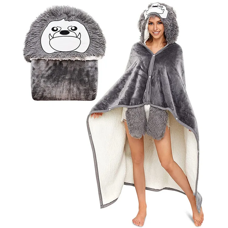 Women's robe pajamas 2026 Leopard-print wearable hooded blanket warm comfortable hooded sweater cape women's clothing