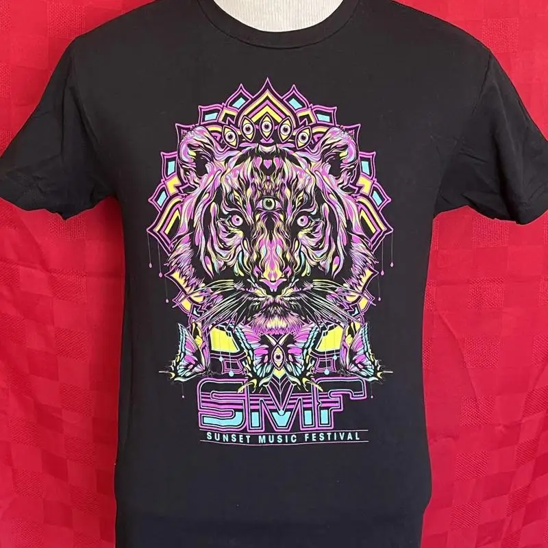 Trippy SMF Sunset Music Festival Glow Shirt Size Small Tampa Techno House Breaks