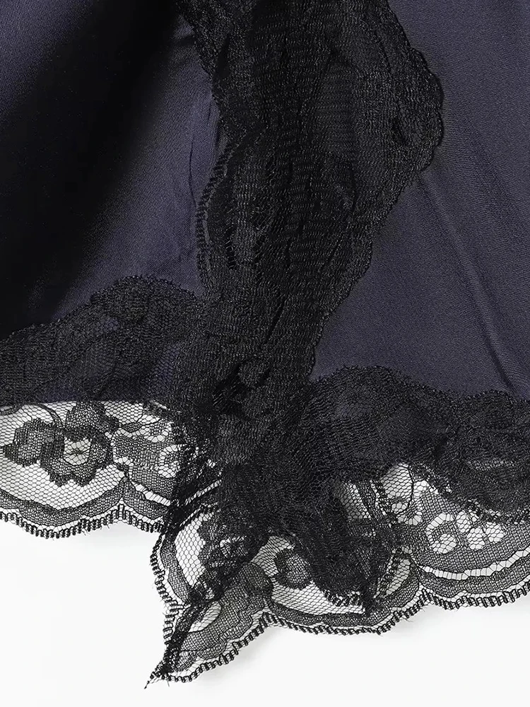 Abito da donna senza maniche in raso collo alto con volant laterale e orlo in pizzo Abito elegante per lavoro e date Abiti da donna