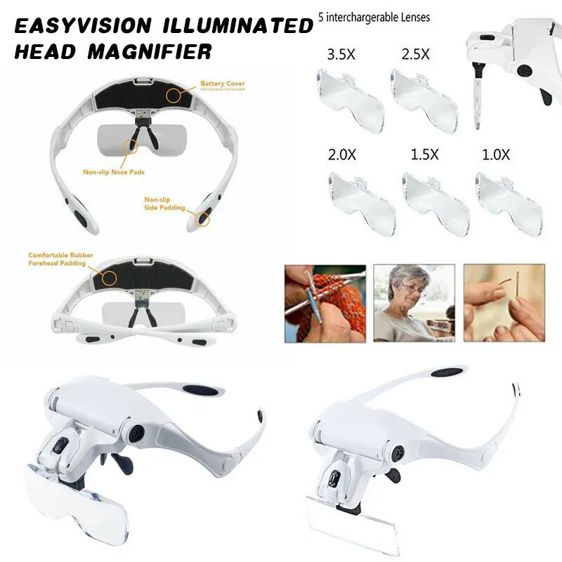 5 Lens Adjustable Magnifier Eyelash Extension LED Headband Lights Lamp Eyelash Grafting Repair Tattoo Makeup Tools