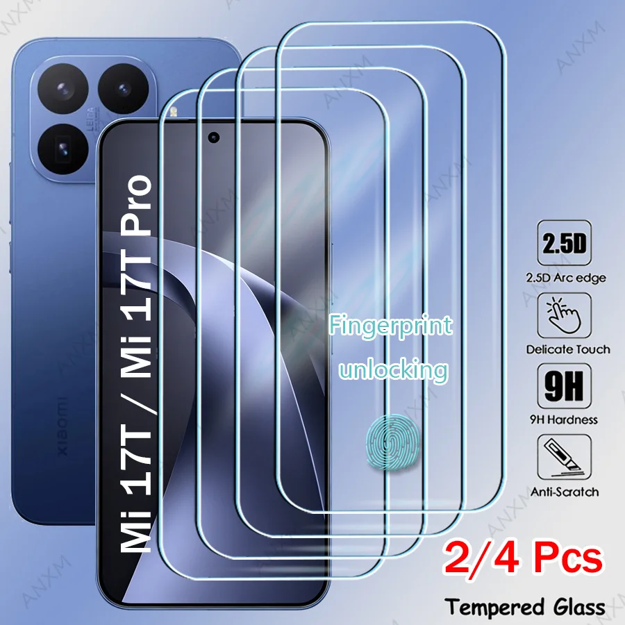 2/4 Stück gehärtetes Glas Displayschutzfolie für Xiaomi Mi 17T 15T 14T Pro 17 T, klare Schutzabdeckung, Glasfolie, Fingerabdruck-Entsperrung