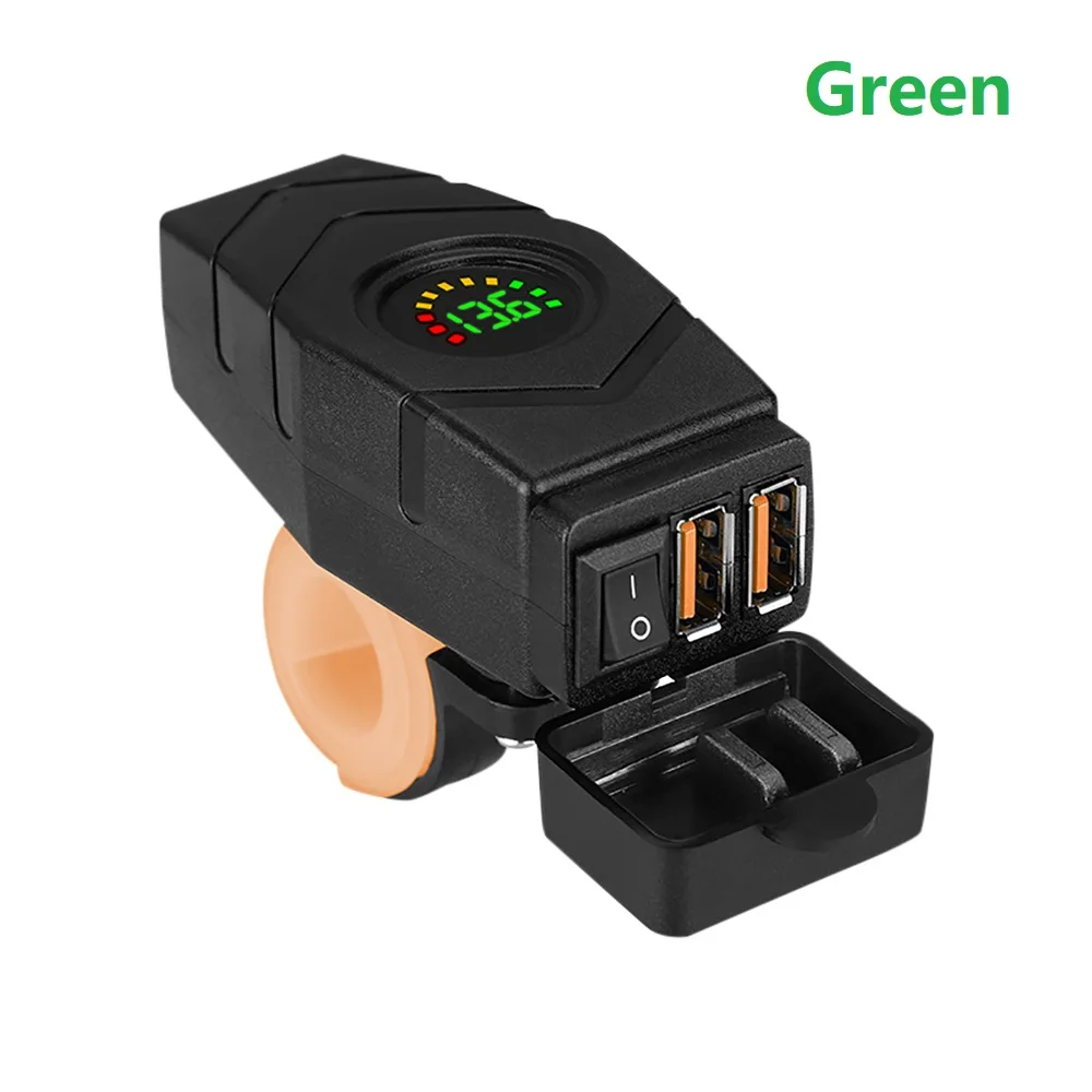 Carregador rápido da motocicleta com porta do USB, poder carregar o adaptador do soquete, voltímetro digital colorido, porta USB dupla, 36W, 12-24V