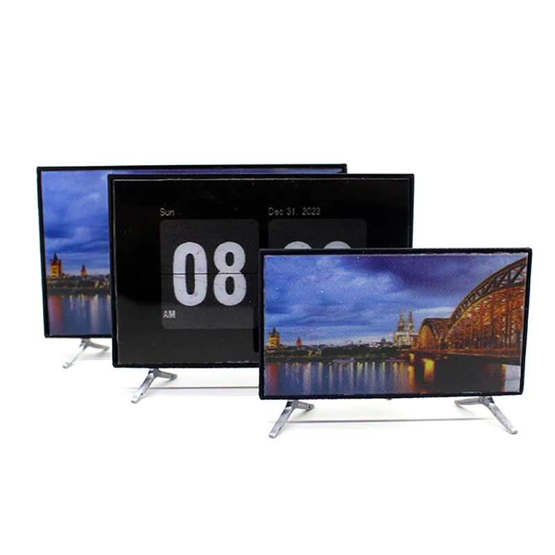 

TH 1Pcs Dollhouse Miniature DIY Wide Screen Television With Bracket Base Flat-Panel LCD TV Classic Pretend Play Toy For Children