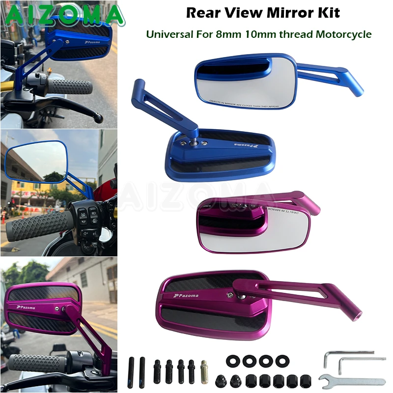Rear View Mirror Kit Universal For 8mm 10mm Thread Motorcycle Handlebar Rearview Mirrors For Harley Softail Sportster XL Touring