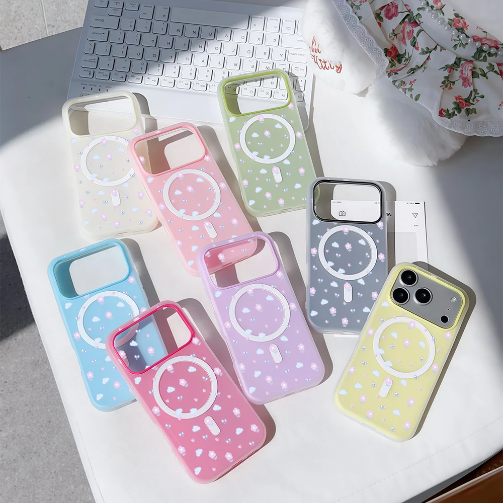 Funda Magsafe 2 en 1 de Lujo con Diseño de Lazo Lila y Detalles de Caramelo para iPhone 16 15 14 13 17 Pro Max Plus, Transparente, Mate y Suave