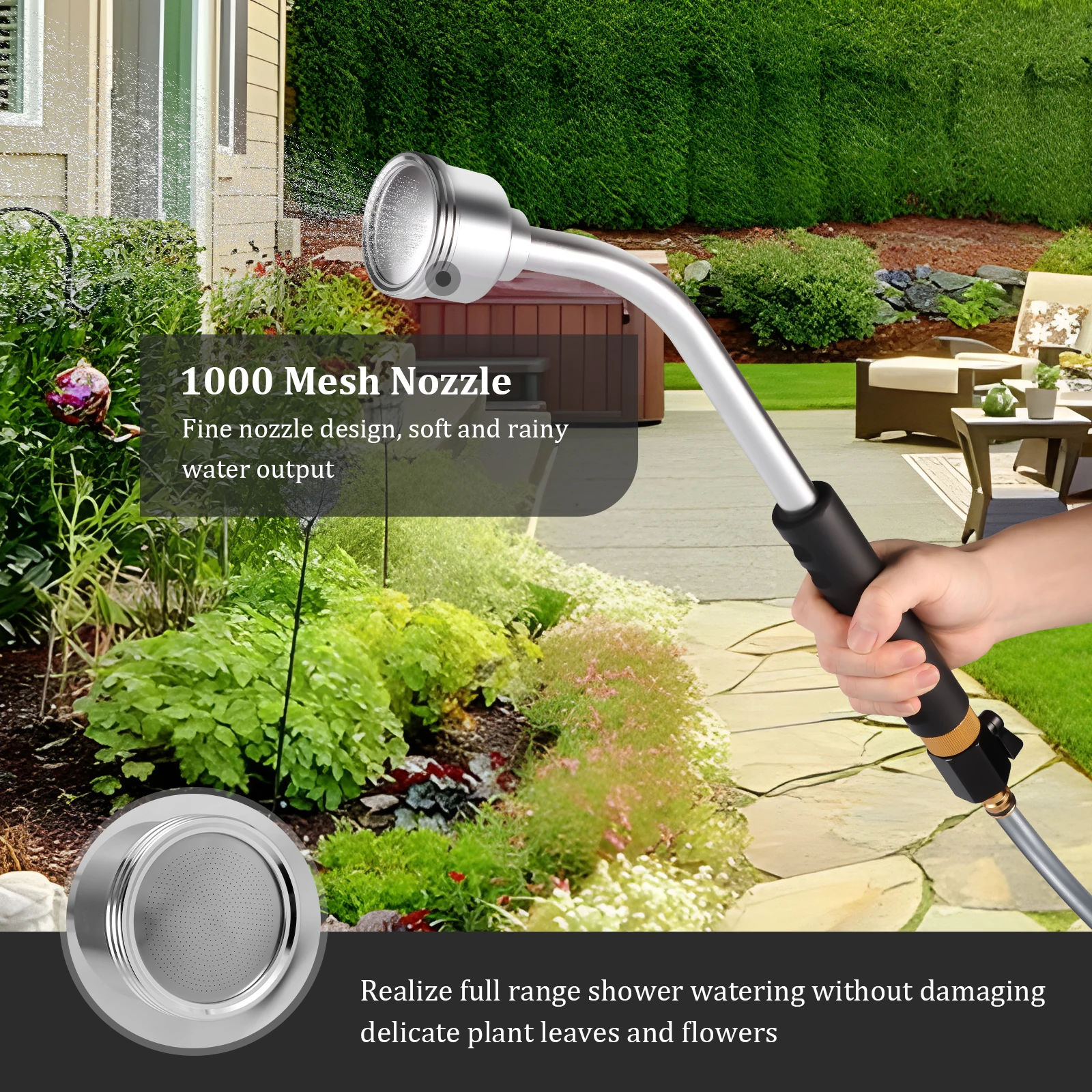 Lanza de riego de jardín, varita rociadora de ducha suave y completa con Control de flujo de pulgar para cestas colgantes, arbustos, plantas y flores