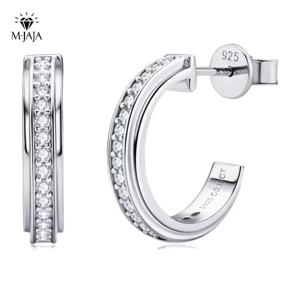 

M-JAJA Moissanite 17mm Open Hoop Earrings for Women 18K Gold Plated 925 Sterling Silver Diamond Stud Earrings Party Fine Jewelry