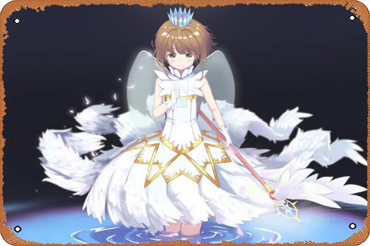 Cardcaptor Sakura: Clear Card, Kinomoto Sakura, White Dress, Short Hair, Wings -   Retro Tin Sign