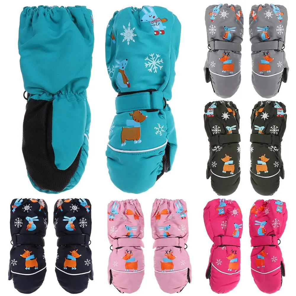 Winter 2-6 Years Old Deer Rabbit Waterproof Print Cartoon Long-sleeved Mittens Windproof Children Ski Gloves Thick Warm