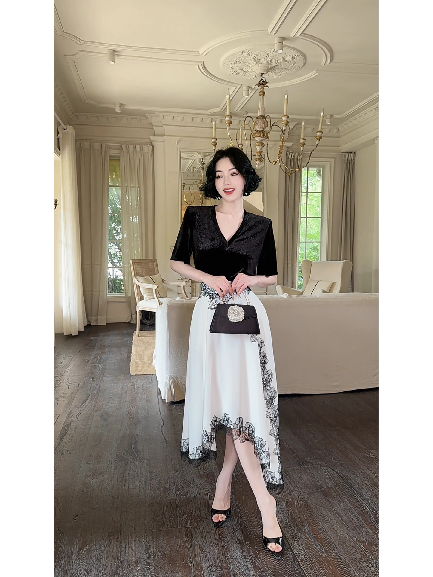 

Новая женская летняя асимметричная юбка миди с высокой талией, белая, кружевная, из комфортного полиэстера